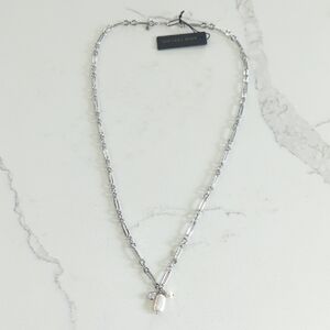 Ann Taylor Silver Chain Necklace with Pearl and Crystal Charm
